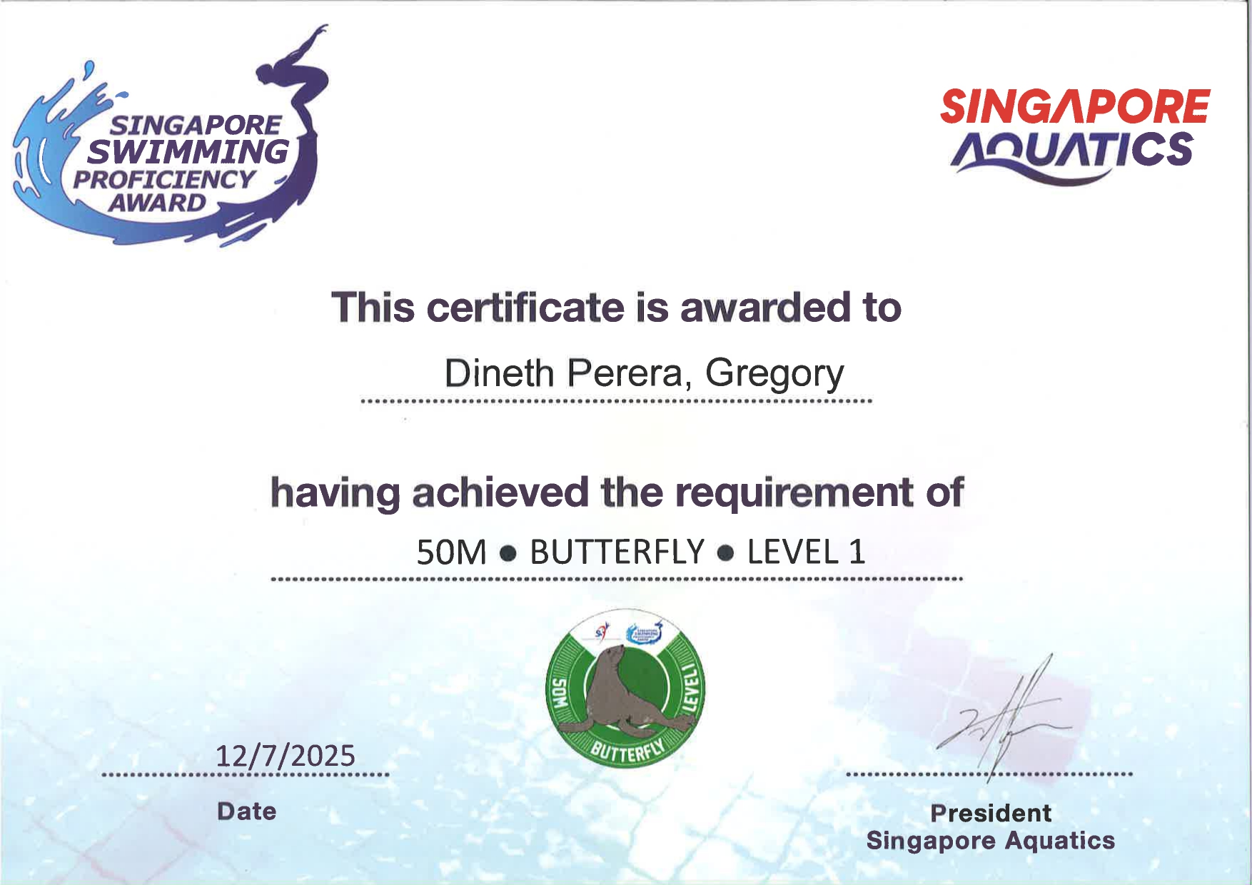 Swimming Certificate